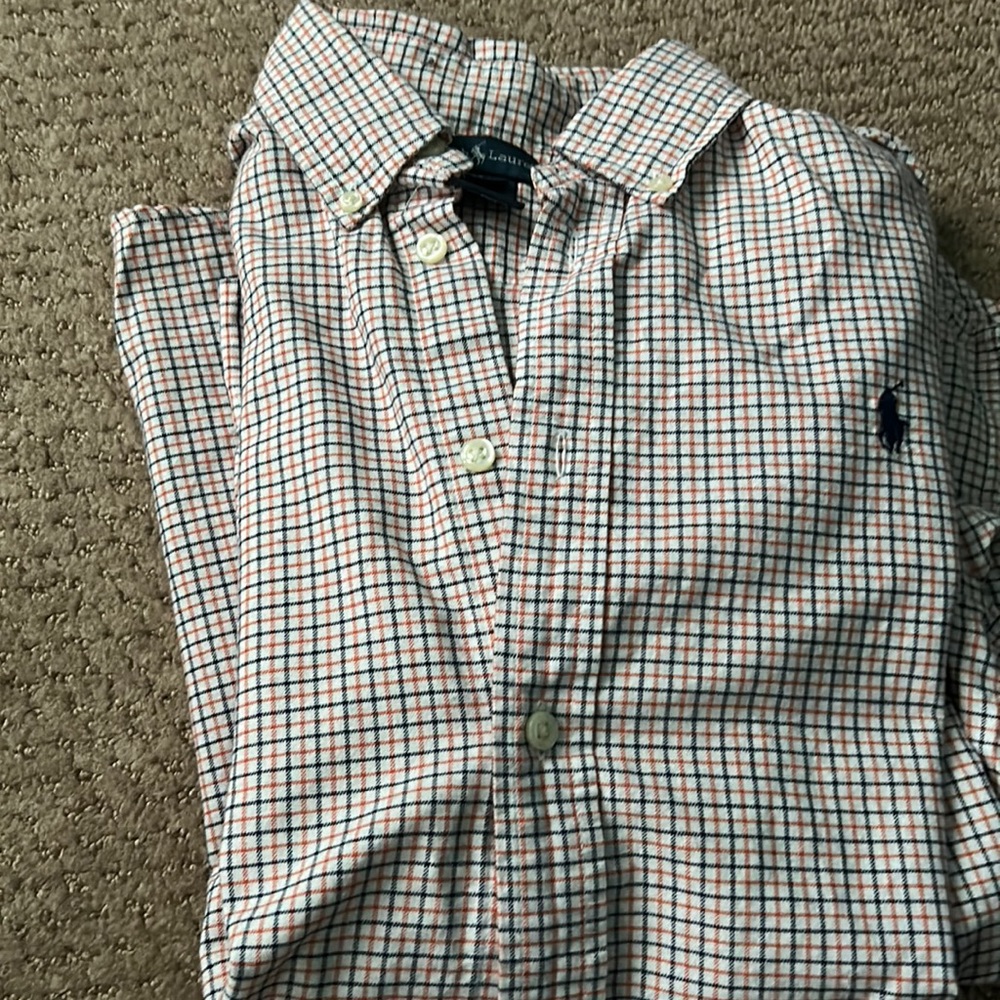 Navy/orange checked LS RL button down